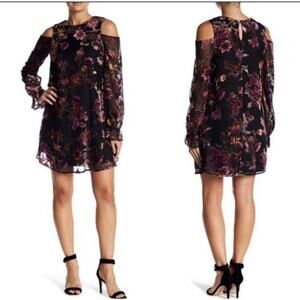 Chelsea28 Black & Pink Floral Velvet Burnout Party Dress Women's Size M